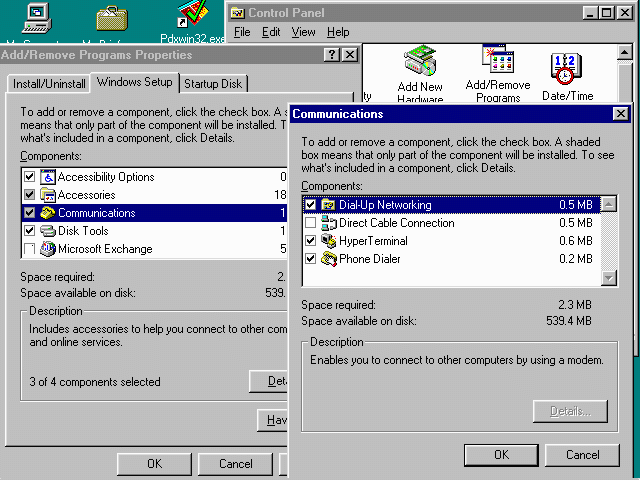 PANEL of Dialup Networking Setup ScreenImage